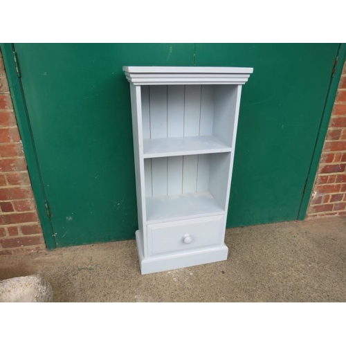 32A - Pale Blue Painted Open Side Cabinet, shelves, with drawer under, plinth base