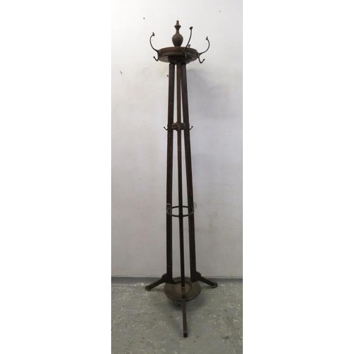 122 - Arts & Crafts Style Oak Coat Hook Hall Stand on tripod supports approx. 210cm H A/f (BWL)