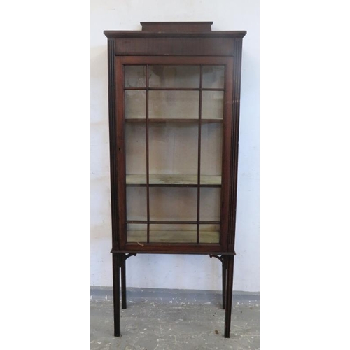 Glazed Single Door Display with wooden shelves, fabric lined