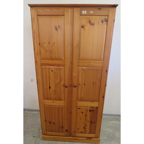 20 - 2 Door Pine Wardrobe approx. 90cm W x 183cm H (A9)