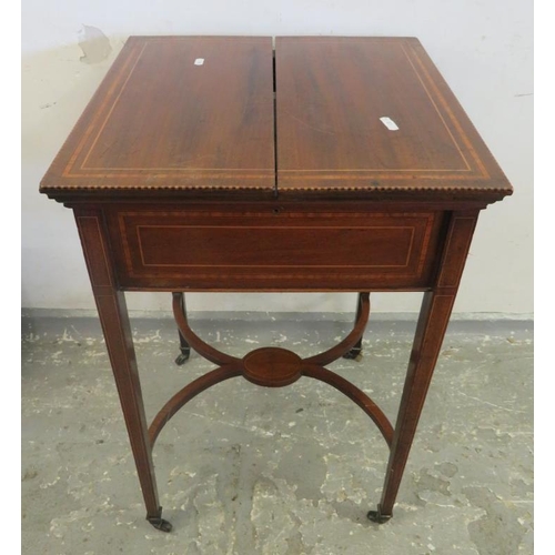 21 - Boxwood & Marquetry Inlaid Metamorphic Desk with letter rack to reverse, writing slope to front (A8)