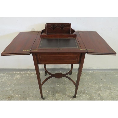 21 - Boxwood & Marquetry Inlaid Metamorphic Desk with letter rack to reverse, writing slope to front (A8)