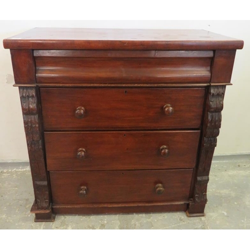 26 - Mahogany Scottish Style Chest of Drawers, 3 long drawers with frieze drawer over, carved detail to b... 