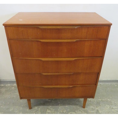 41 - Retro Teak Chest of 5 Graduated Drawers with roll over pulls (A5)