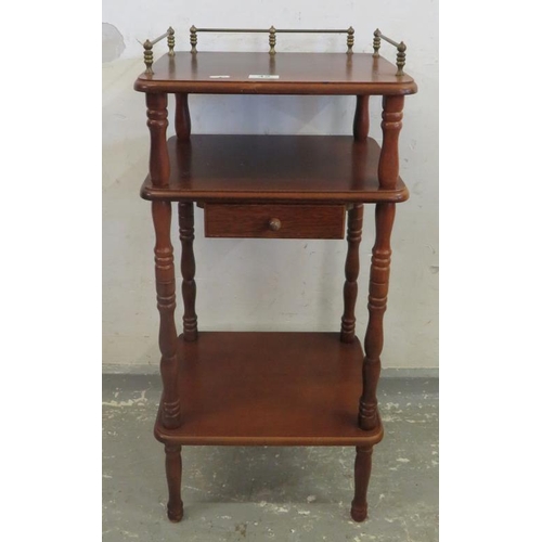 42 - Reproduction Hall Table with galleried top, small drawer, 3 tiers, turned supports (A5)