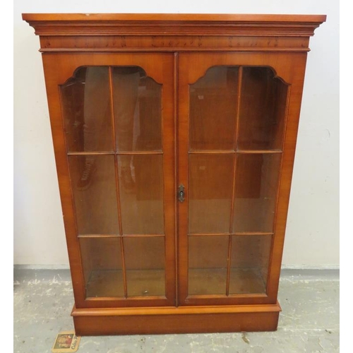 71 - Yew Wood Display Cabinet, adjustable glass shelves approx. 78cm W x 117cm H x 25.5cm D with 2 glazed... 