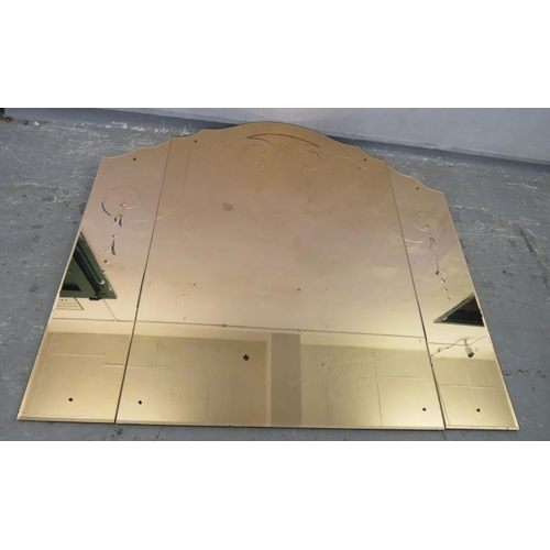 216 - Large 3 Section Copper Backed Viennese Style Mirror, central panel with domed top, crosshatch & tass... 