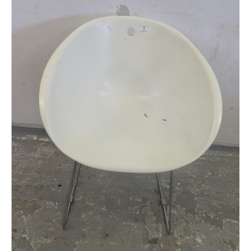 1 - Retro White Bucket Seat on chrome tubular supports approx.  58.5cm W, 42cm H (A3)