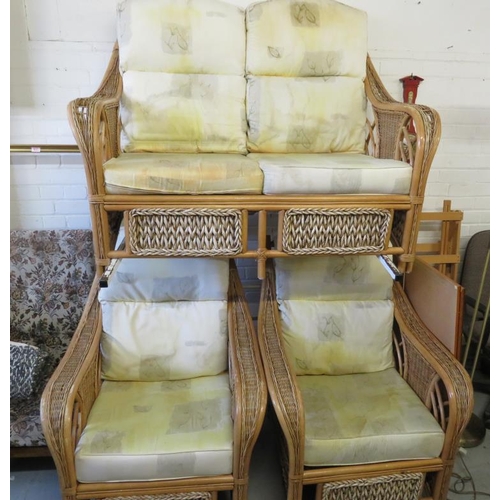 81 - 2 Cane/Bamboo Conservatory Armchairs and two seater sofa approx. 80cm W x 95cm D (3)