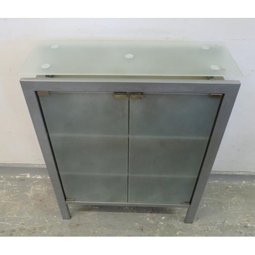 102 - Grey Glass Side Cabinet approx. 69cm L x 24cm D x 90cm H, with 2 drawers to front, 2 shelves to inte... 