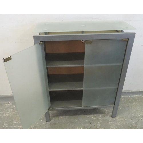 102 - Grey Glass Side Cabinet approx. 69cm L x 24cm D x 90cm H, with 2 drawers to front, 2 shelves to inte... 