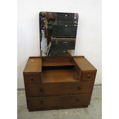 90 - 1930s Style Oak Dressing Table, 2 long drawers under 2 jewellery drawers with mirror over approx. 1m... 