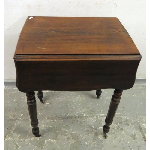 107 - Early Victorian Rosewood Work Table, twin flaps with 2 small drawers on faceted turned supports on c... 