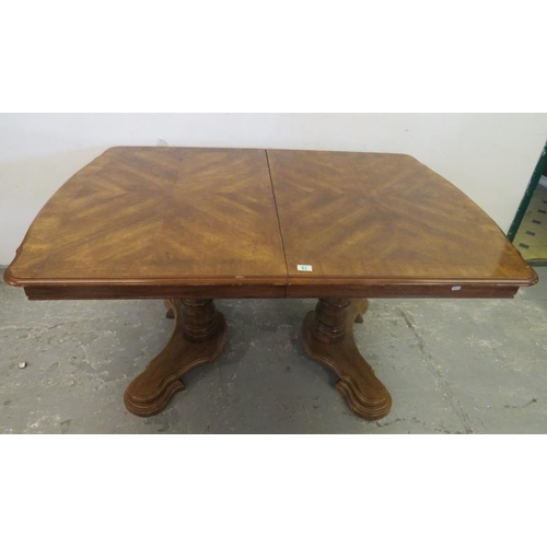 15 - Quarter Veneered Extending Dining Table on twin pedestal supports (A7)