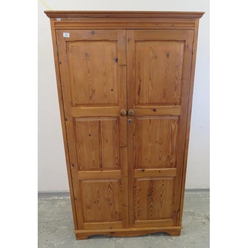 22 - Pine 2 Door Wardrobe, triple paneled doors with apron base (A9)