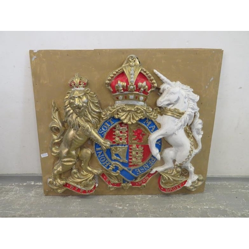 220 - Painted Embossed Plastic Coat of Arms applied to frame approx. 130cm x 110cm (OST)