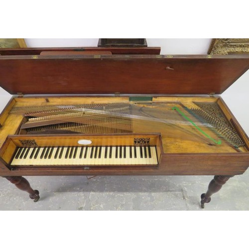 23 - C19th Square Piano on turned supports, by Broderip & Wilkinson Haymarket, with boxwood & ebony inlay... 