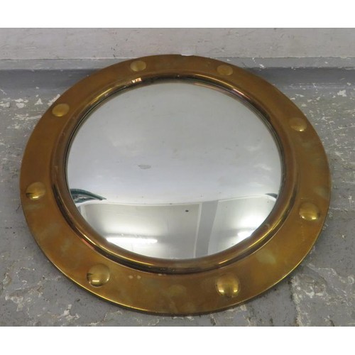 56 - Brass Porthole Style Convex Wall Mirror (A6)