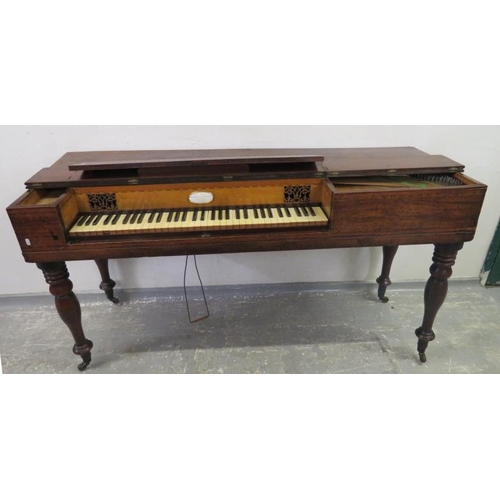 23 - C19th Square Piano on turned supports, by Broderip & Wilkinson Haymarket, with boxwood & ebony inlay... 