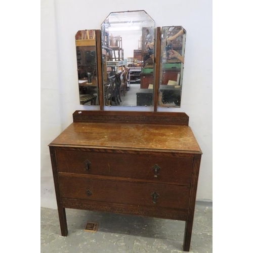 48 - 2 Drawer Dressing Table with Triple Mirror Over, small upstand to rear, tassel pull handles (A1)