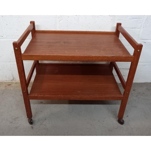 49 - 2 Tier Teak Trolley stamped 'Danish' approx. 72cm x 46cm x 65cm on castored supports