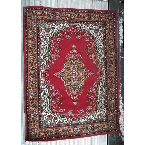 50 - Red Green & Mustard Rug approx. 168cm x 120cm