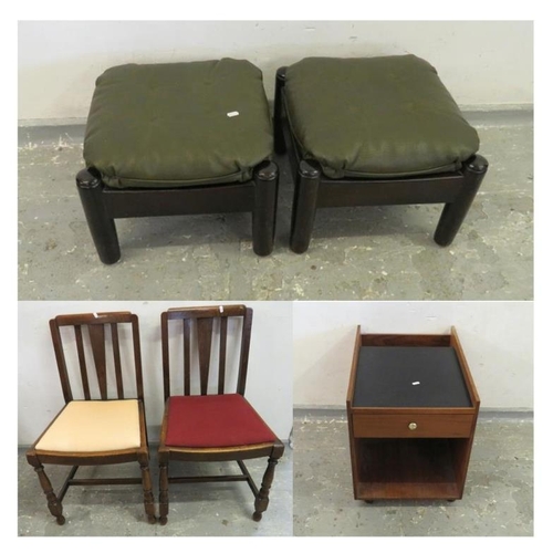 80 - Pair Green Leatherette Covered Footstools approx. 40cm x 40cm x 33cm, 2 Slat Back Side Chairs & Blac... 