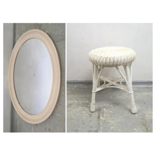 112 - Cream Painted Oval Mirror approx. 104cm L & Plastic Lloyd Loom Effect Stool (2) (A1)