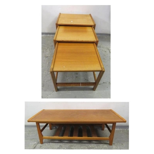 92 - Retro G Plan Style Blonde/Teak? Wood Coffee Table with magazine rack under, approx. 110cm L x 45cm D... 