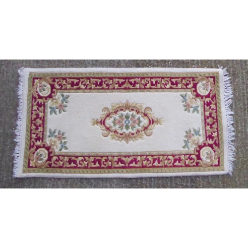 105A - Cream & Red Bordered Chinese Style Rug approx. 81cm W (TOS)