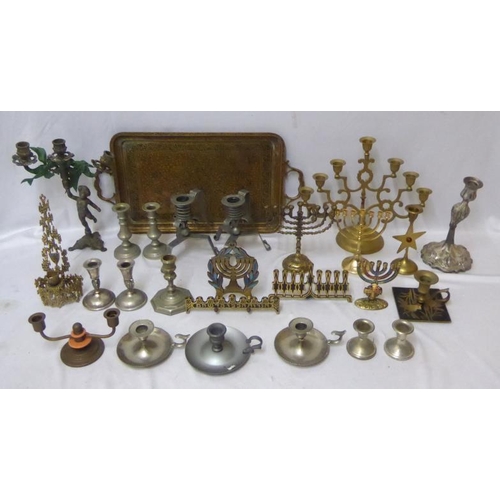 Eastern Style Brass Tray, 7 candle holder candlestick, dwarf