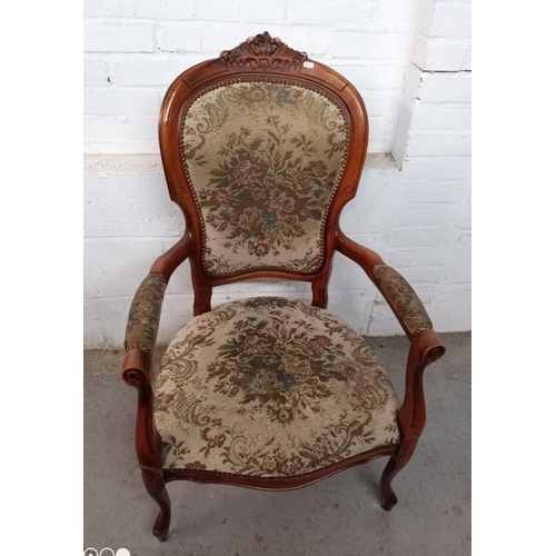 12 - Victorian Style Open Armchair with carved detail to top rail, show wood frame FWL