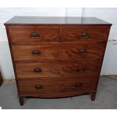 29 - Georgian Flame Mahogany Straight Fronted Chest with reeded mouldings, 2 short, 3 long drawers with o... 