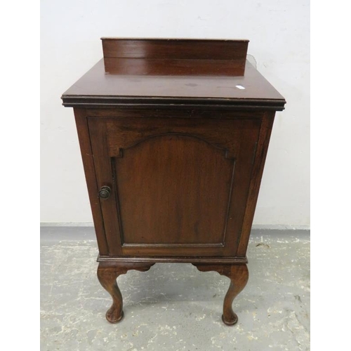 31 - Mahogany Bedside Cabinet on short cabriole supports R/H hinged door (A1)