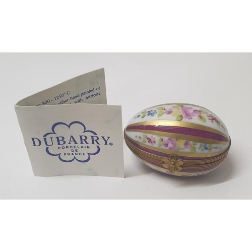 23 - Limoges Egg Signed Peint Main CB to base with floral clasp, puce & floral striped decoration approx.... 