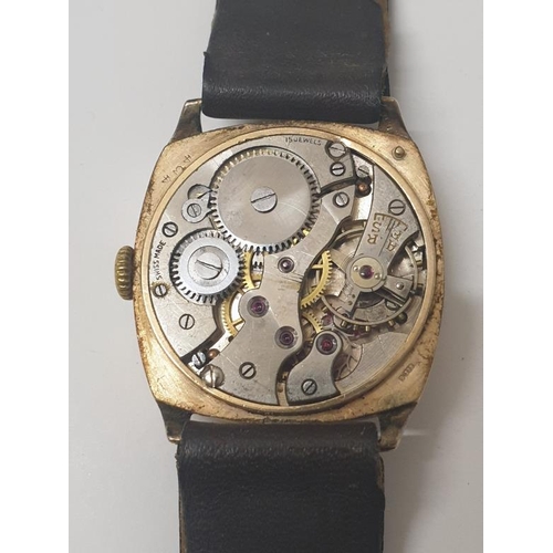 46 - Gents Vintage 9ct Wristwatch by JW Benson, white face, Arabic numerals, secondary seconds dial, hall... 