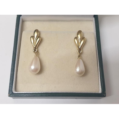 48 - Pair Trafari Gold Plated Drop Pearl Earrings in box