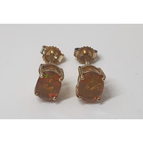 56 - Pair 9ct Yellow Gold Earrings with fire opal