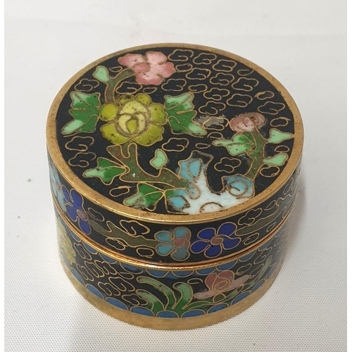 130 - Cloisonné Black Ground Trinket Pot approx. 4.75cm dia.