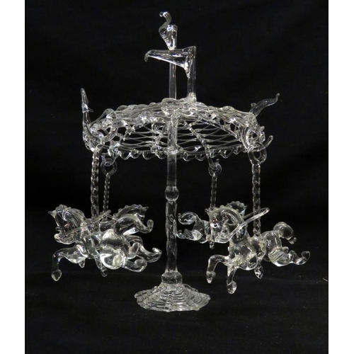 154 - Glass Sculpture of a Carousel approx. 22cm H, pier glass style