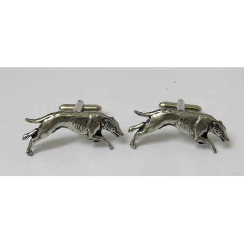 1 - Pair English Pewter Hand Made Gents Greyhound Cufflinks, boxed