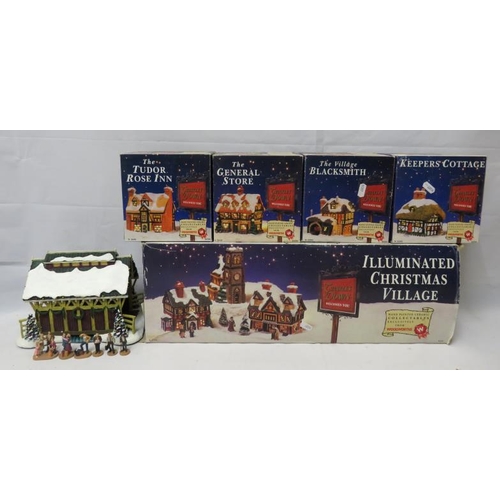 397 - Twinkle Down Hand Painted Ceramic Illuminated Christmas Village from Woolworths, Keepers cottage gen... 