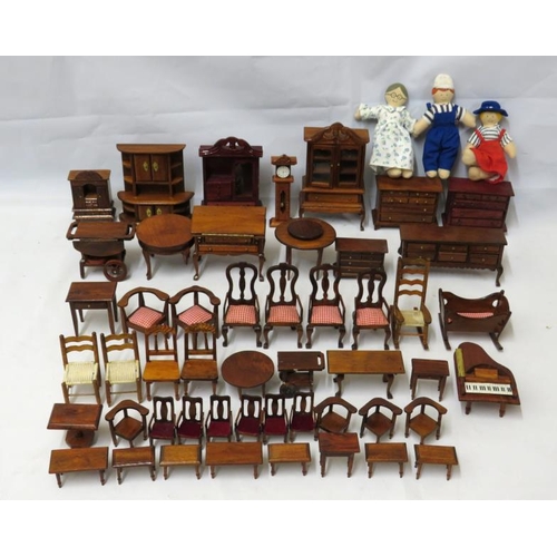 587 - Dolls House Furniture, Antique Style, grand piano, chests of drawers, desks, dining table, side tabl... 