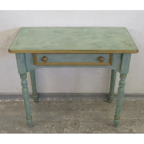 182 - Painted Side Table with single frieze drawer on turned supports, pale blue gilt highlights approx. 8... 