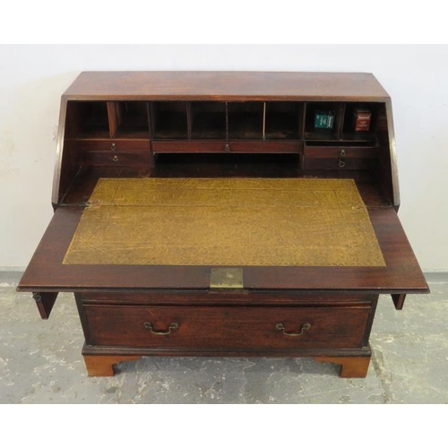 54 - Georgian Mahogany Bureau, fall enclosing fitted nest over 3 long drawers on bracket supports A8