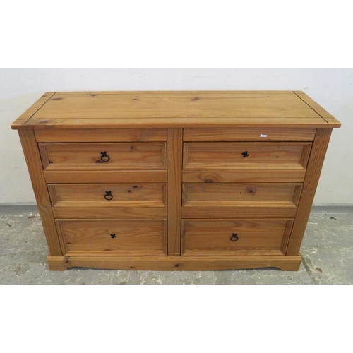 55 - Pine Chest of Drawers, 2 banks of 3 drawers with central bar A8