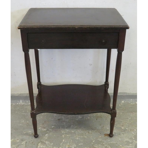 68 - Small Rectangular Topped Side Table with frieze fitted drawer, turned supports with under tier A5