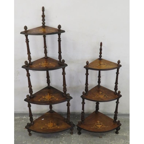 69 - Late Victorian Walnut 4 Tier Corner Wot Not with turned supports, marquetry shelves & Matching 3-tie... 