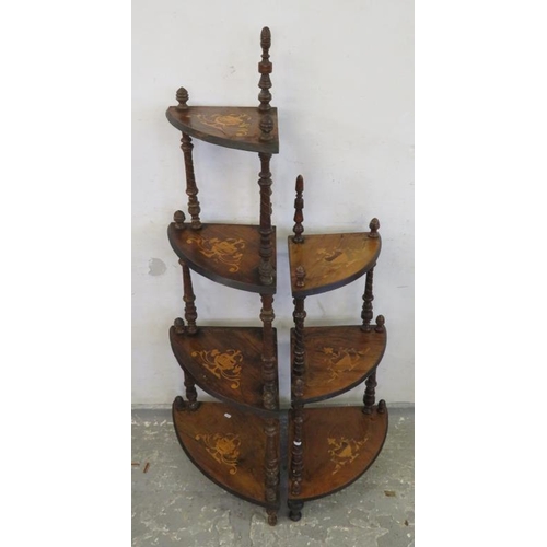 69 - Late Victorian Walnut 4 Tier Corner Wot Not with turned supports, marquetry shelves & Matching 3-tie... 