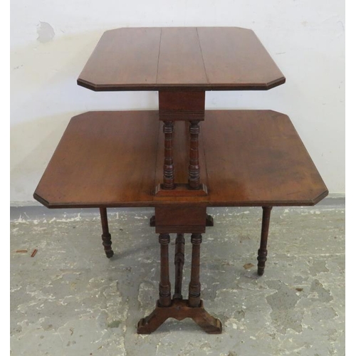70 - Late Victorian/Edwardian 2 Tier Sutherland Table, each with canted corner flaps, turned supports A3